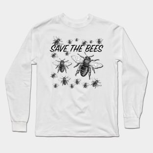 Hand drawn Bee with 3D effect for light background colors with Save the bees quote Long Sleeve T-Shirt